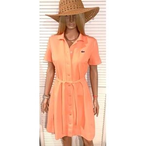 Lacoste Coral Polo Style midi tennis dress with belt large